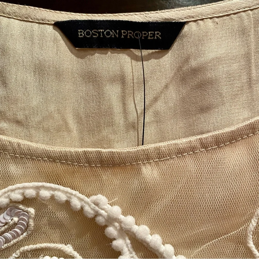 Boston Proper Hand Beaded Tulle Mini Dress | S - Picture 5 of 9